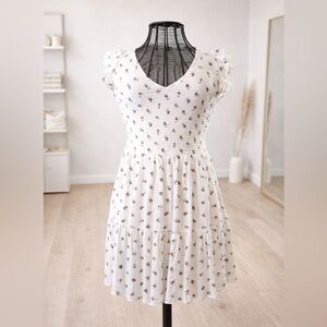 LOFT Cream Floral Smocked Mini Dress